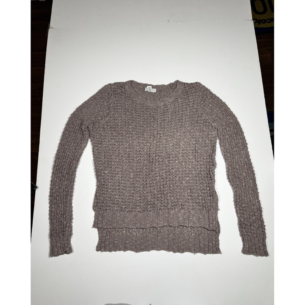 Full Tilt‎ Sweater Womens Small Mauve Open Knit Stretch Long Sleeve Hi-Low Slit